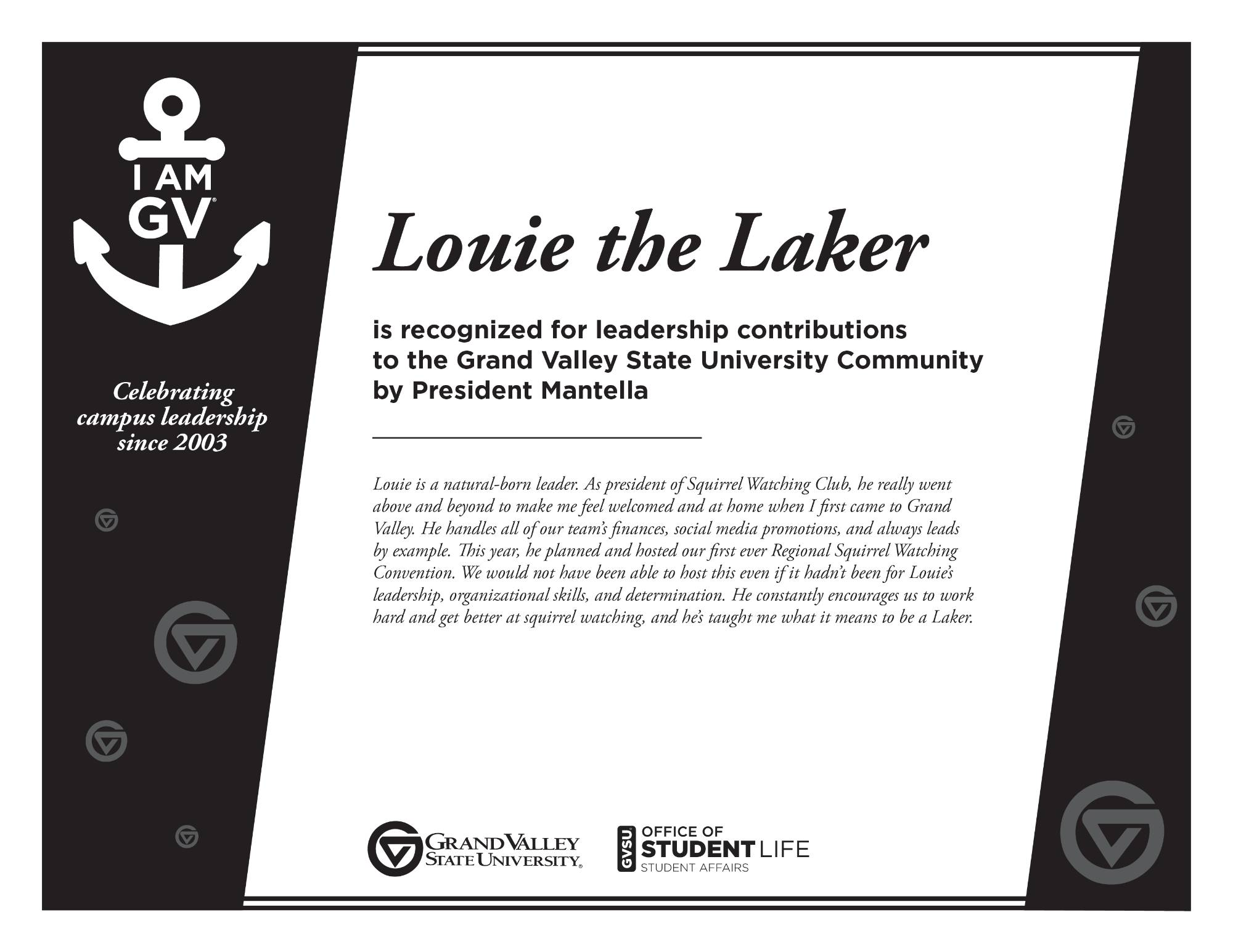 Nomination for Louie the Laker